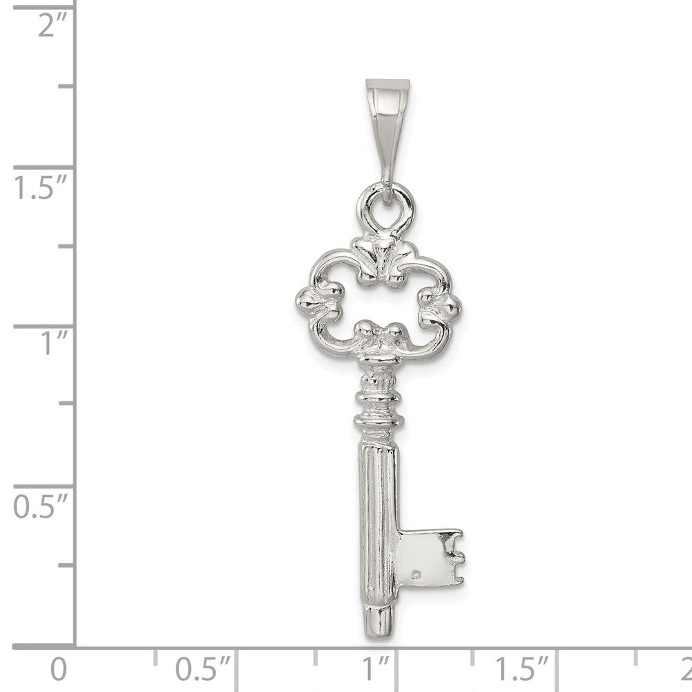 Sterling Silver Polished & Textured Key Pendant