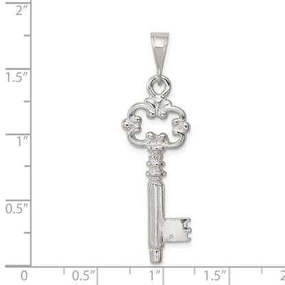 Sterling Silver Polished & Textured Key Pendant