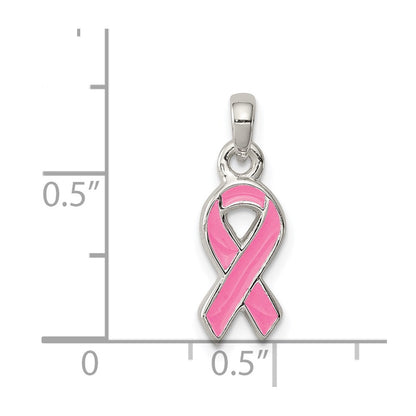 Sterling Silver Polished Pink Enameled Ribbon Pendant