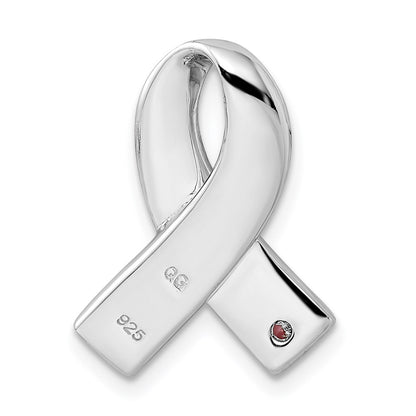 Sterling Silver Rhodium-plated Pink CZ Awareness Ribbon Pendant