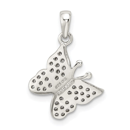 Sterling Silver Rhodium-plated CZ Butterfly Pendant