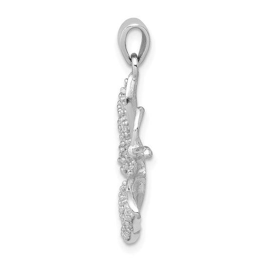 Sterling Silver Rhodium-plated CZ Butterfly Pendant
