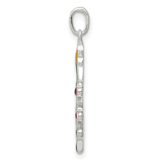Sterling Silver Polished Enamel Christmas Tree Pendant