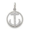 Sterling Silver Rhodium-plated Polished CZ Anchor Pendant