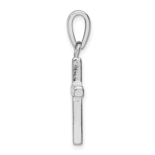 Sterling Silver Rhodium-plated White Lab Created Opal Cross Pendant