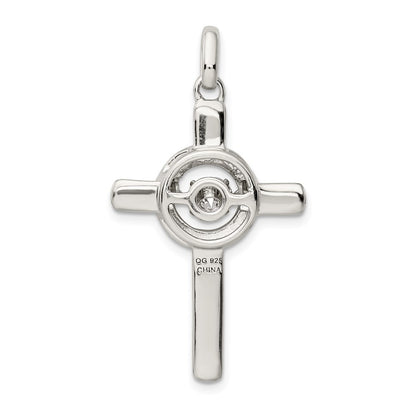 Sterling Silver Plat-plate Rose & Gold-tone Vibrant CZ Cross Pendant