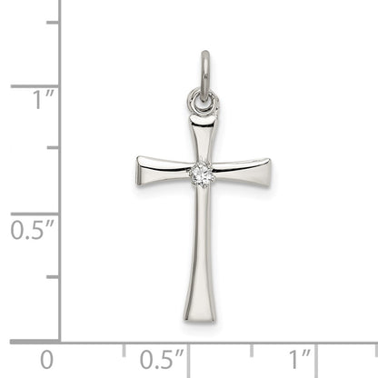 Sterling Silver Polished CZ Cross Pendant