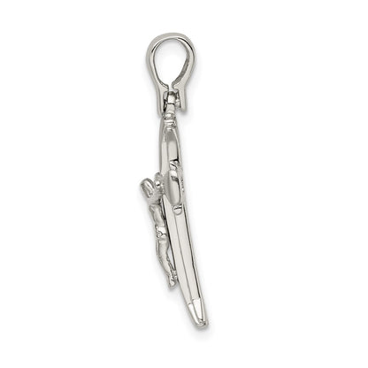Sterling Silver Rhodium-plated Satin & Polished Crucifix Pendant