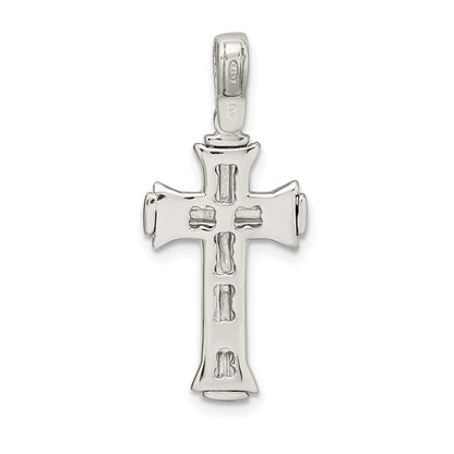 Sterling Silver Rhodium-plated Satin & Polished Crucifix Pendant