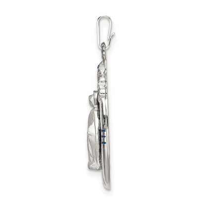 Sterling Silver Satin & D/C Epoxy & Crystal Miraculous Medal Pendant