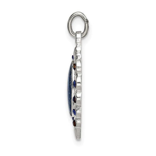 Sterling Silver Epoxy & Crystal Miraculous Medal Heart Pendant