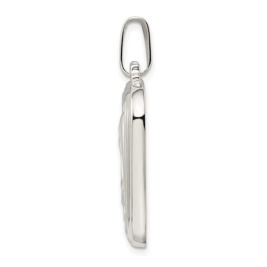 Sterling Silver Satin & Polished Mary w/Hail Mary Prayer Pendant