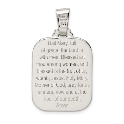 Sterling Silver Satin & Polished Mary w/Hail Mary Prayer Pendant