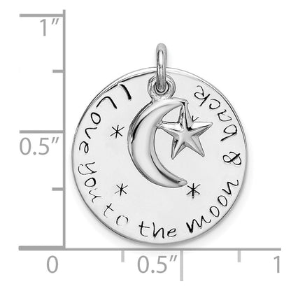 Sterling Silver Rhodium-plated Love You To Moon & Back Pendant
