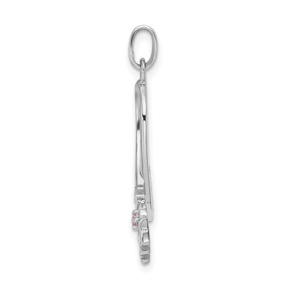 Sterling Silver Rhodium-plated Pink CZ Hope Awareness Ribbon Pendant