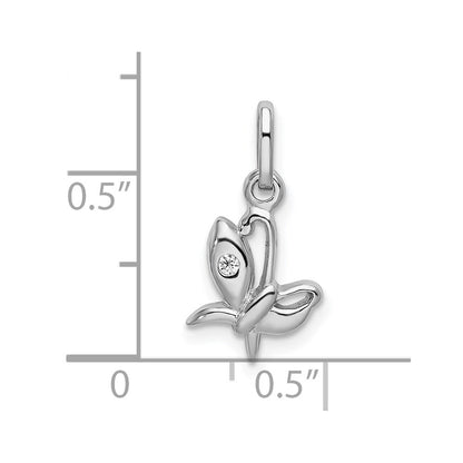 Sterling Silver Rhodium-plated CZ Butterfly Pendant