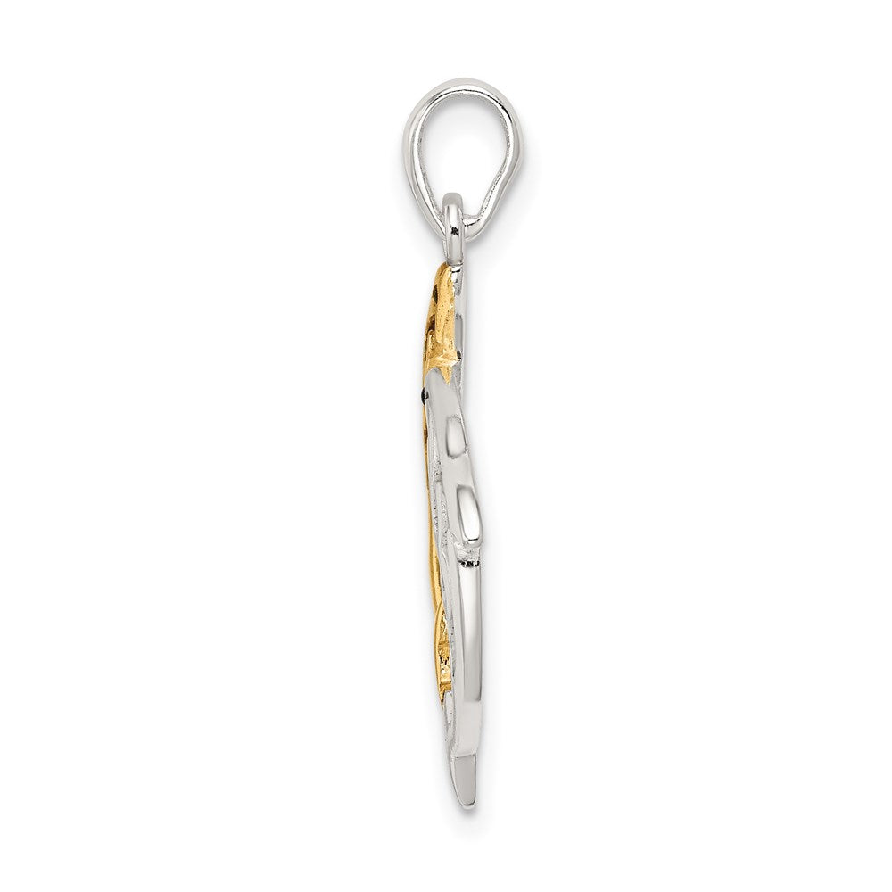 Sterling Silver & Gold-tone Enameled Filigree Dolphins Pendant