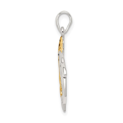 Sterling Silver & Gold-tone Enameled Filigree Dolphins Pendant
