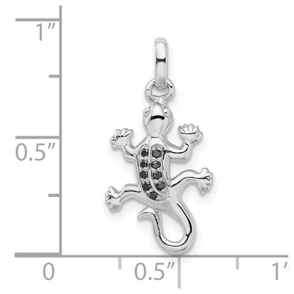 Sterling Silver Rhodium-plated Polished w/Black CZ Lizard Pendant