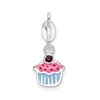 Sterling Silver Polished and Enameled Cupcake w/Garnet Charm