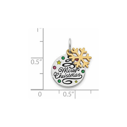 Sterling Silver Gold-tone Enamel CZ Christmas Pendant