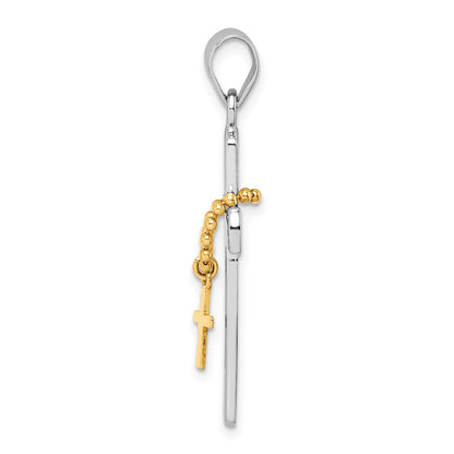 Sterling Silver Rhodium-plated Polished Gold-tone Double Cross Pendant