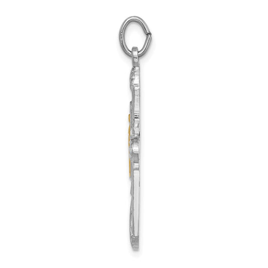 Sterling Silver Platinum-plated Gold-tone Miraculous Medal Cross Pendant
