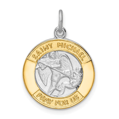 Sterling Silver Platinum-plated & Gold-tone St. Michael Medal