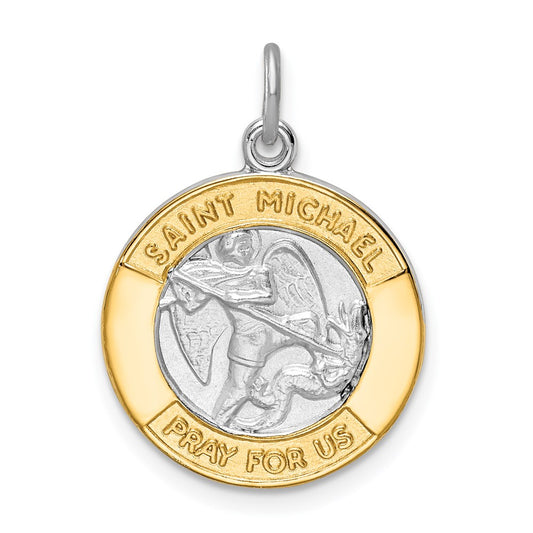Sterling Silver Platinum-plated & Gold-tone St. Michael Medal