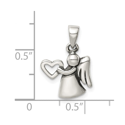 Sterling Silver Antiqued Angel with Heart Pendant