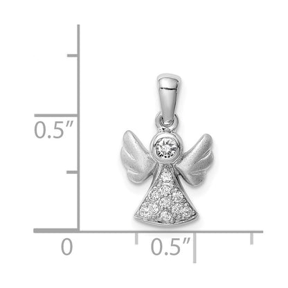 Sterling Silver Rhodium-plated CZ Satin Angel Pendant