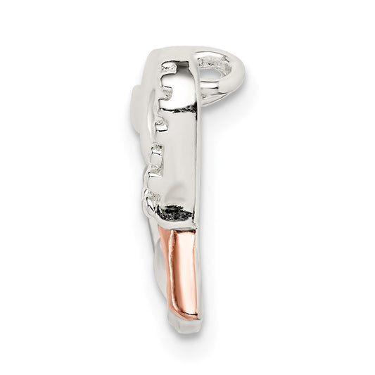 Sterling Silver Rhodium-plated & Rose-tone Heart Chain Slide