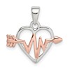 Sterling Silver Rhodium-plated & Rose-tone Heart and Arrow Pendant