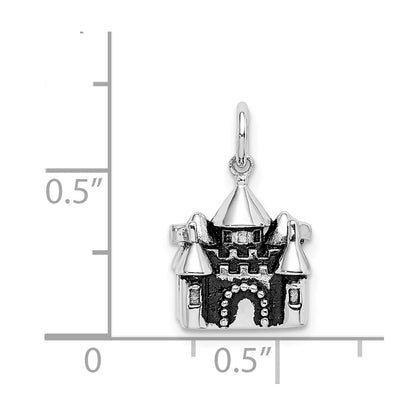Sterling Silver Rhodium-plated Antiqued Castle Pendant