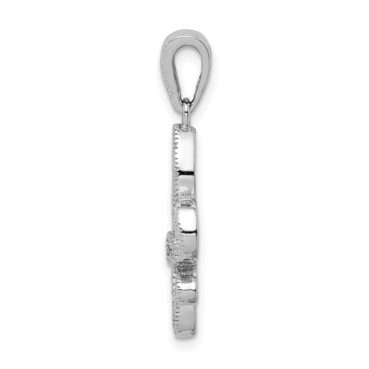 Sterling Silver Rhodium-plated Polished CZ Fleur De Lis Pendant