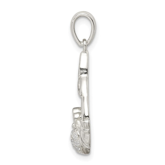 Sterling Silver Polished CZ Claddagh w/Trinity Knot Pendant