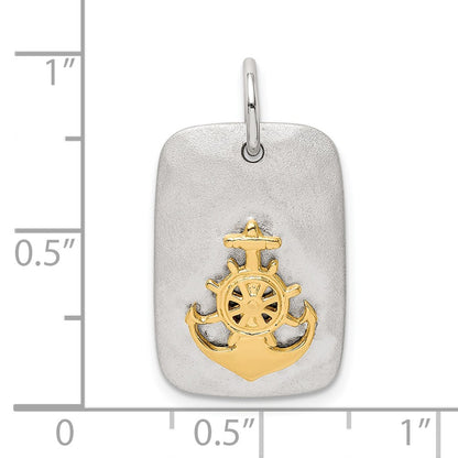 Sterling Silver Gold-Tone Anchor Brushed Pendant