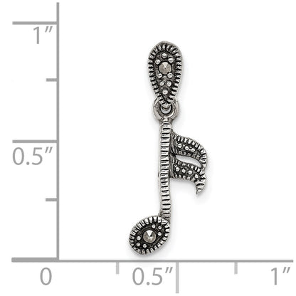 Sterling Silver Antiqued Marcasite Music Note Pendant