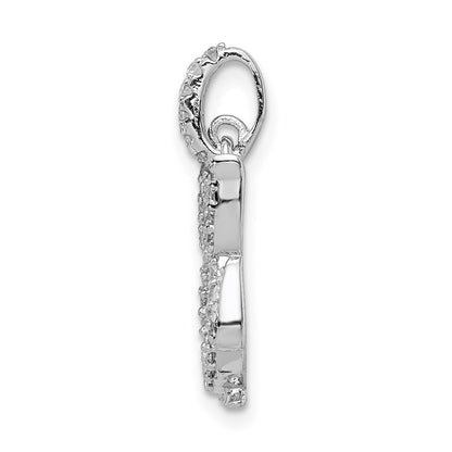 Sterling Silver Rhodium-plated CZ Owl Pendant