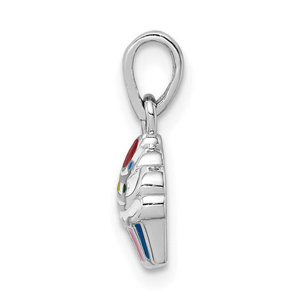Sterling Silver RH-plated Multi-color Enameled Cupcake Children's Pendant
