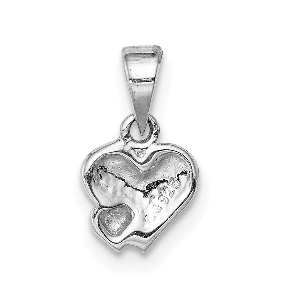 Sterling Silver Rhodium-plated Red Enameled Hearts Children's Pendant