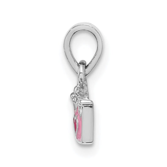 Sterling Silver RH-plated Pink Enameled Heart Crown Children's Pendant