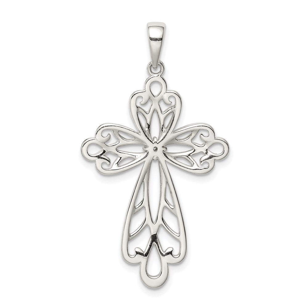 Sterling Silver Diamond & Diamond-cut Cross Pendant