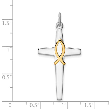 Sterling Silver Platinum-plated & Gold-tone Cross Pendant
