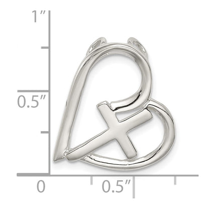 Sterling Silver Polished Cross Heart Chain Slide