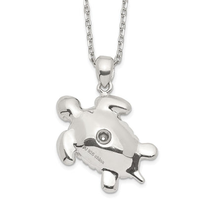 Sterling Silver Rhodium-plated Polished Turtle Ash Holder 18 inch Necklace