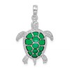 De-Ani Sterling Silver Rhodium-Plated Polished Enameled Green Sea Turtle Pendant