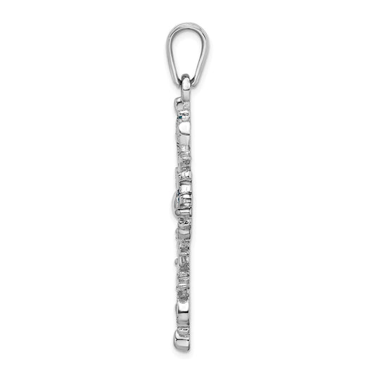 De-Ani Sterling Silver Rhodium-Plated Polished Enameled Fleur de Lis Cross Pendant