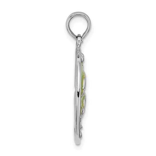 De-Ani Sterling Silver Rhodium-Plated Polished Enameled Dolphins Pendant