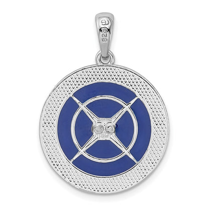De-Ani Sterling Silver Rhodium-Plated Polished Enameled Large Compass Pendant